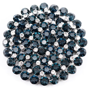 Larger Midnight Blue Rhinestone Brooch, Vintage Circle Brooch, Sparkling Crystal Brooch, Dark Blue Round Button Pin