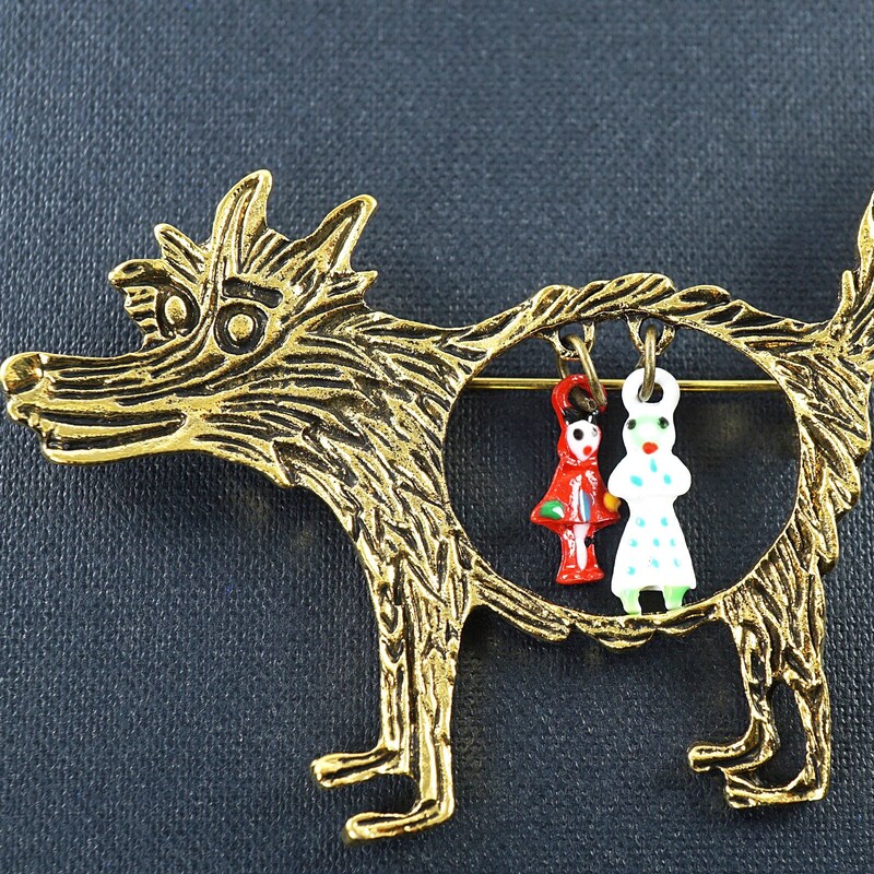 Jana Winkle Little Red Riding Hood Wolf Brooch - Vintage Rhinestone Animal Brooch For Women - View #8