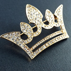 Złota broszka z koroną króla/królowej, kryształowa tiara księżniczki, broszka z królewską koroną, biżuteria ślubna w stylu vintage