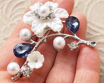 ヴィンテージ＊ブローチ ボタニカル フラワー シルバー