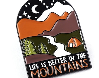 ON VACATION Camping Mountains Lapel Pin for Men Women, Nature Tie Tack Pin for Hiker, Campfire wilderness explorer Brooch, Tent Button pin