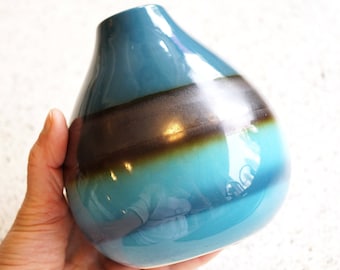 ON VACATION Teal Blue Vase Pottery, Ceramic Collectible Vase, Handmade Pottery Minimal Decor Men gift for her him