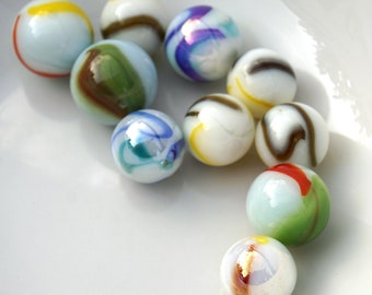 Akro agate marble Popeye milk white 2-3 color corkscrews Swirl Marble Vintage Glass Marble 14 to 17mm Vintage Marble