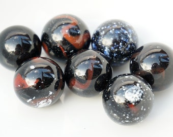 Vintage Czech Glass Marble, Black Marble, black speckled Glass Ball, Vintage Marble universe space cosmos swirl