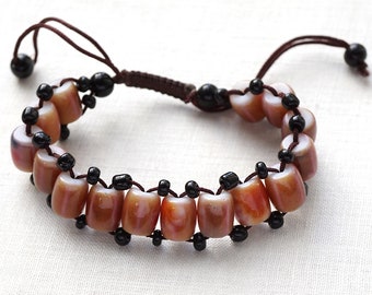 Asian Inspired Expansion Stretch Bracelet Burnt Orange Thermoset