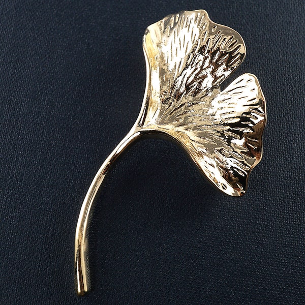 IM URLAUB Gold Ginkgo Blatt Pin, Botanische Brosche, Vintage Hochzeitsschmuck Natur Inspirierter Schmuck