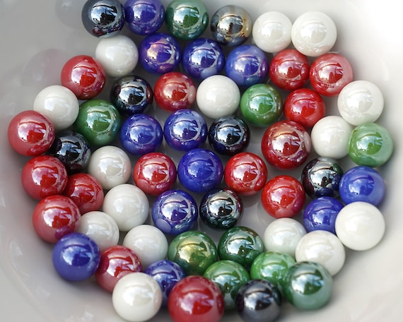 Vintage Czech Glass Marble, Iridescent Marble, Black White