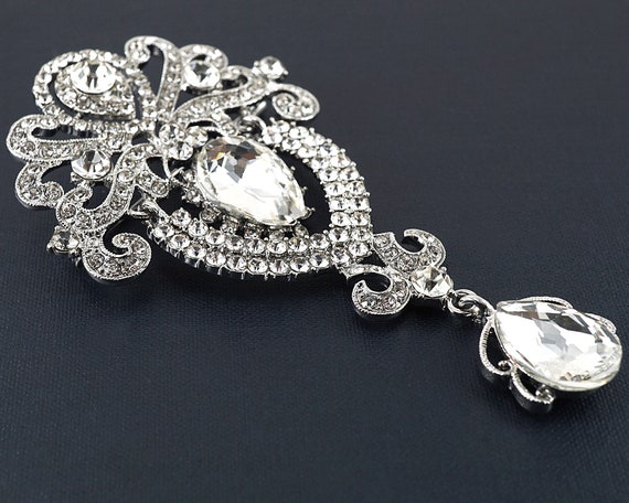 Extra Large Rhinestone Brooch Pin Exquisite Dangle Teardrop