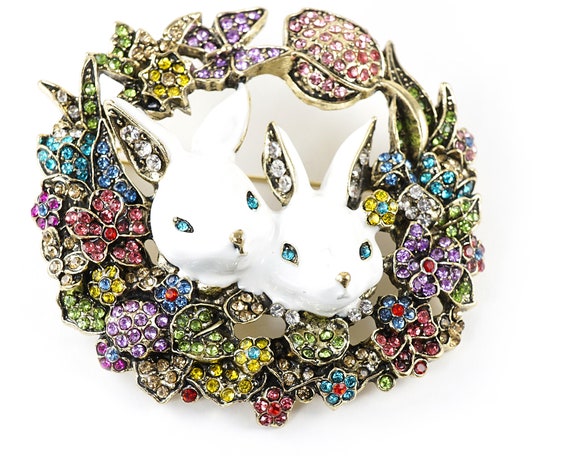 Gold Spring Easter Bunny Pin, Spring Butterfly Fl… - image 2