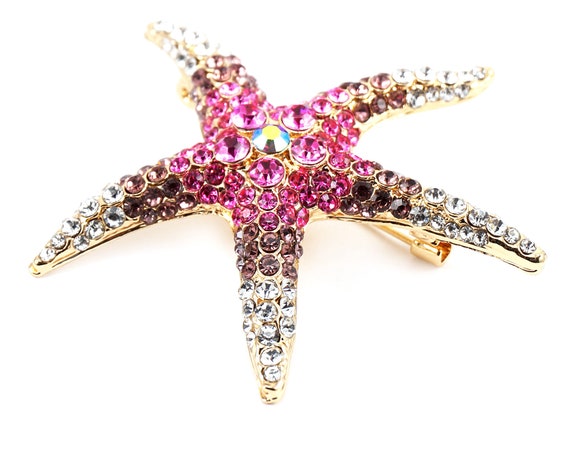 ON VACATION Gold Starfish Brooch, Large Pink Sea … - image 4