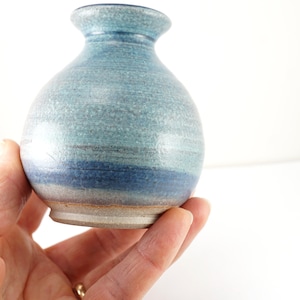 Small Pastel Blue Pink Stoneware Pottery Vase,  Minimalist Zen Home Decor, Simple Vintage Modern