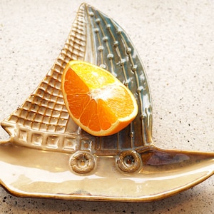 Vintage Ceramic Trinket Dish Tray, Sailboat Plate, Collectible Sail Boat Nautical Decor, Sailing Gift