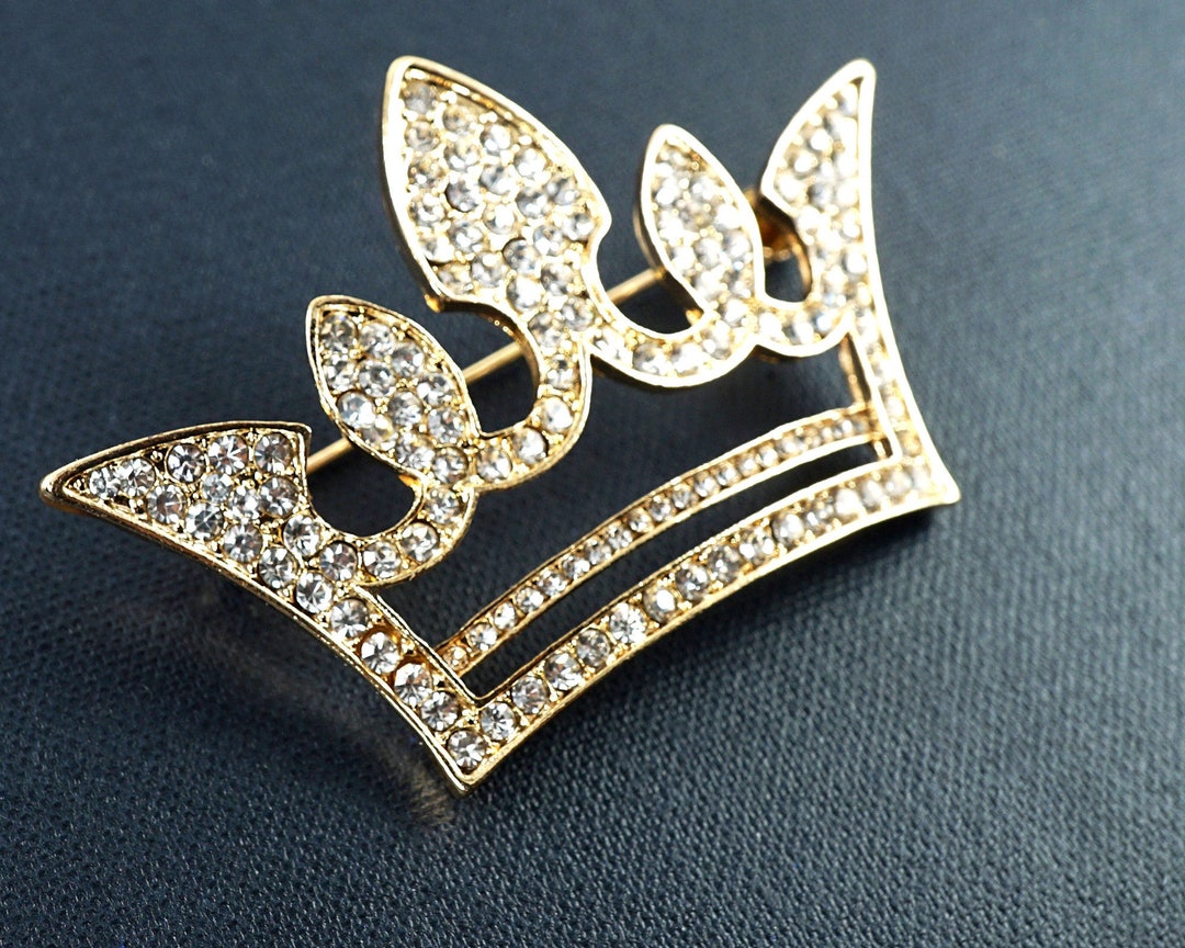 ON VACATION Gold King / Queen Crown Brooch, Crystal Rhinestone Princess ...
