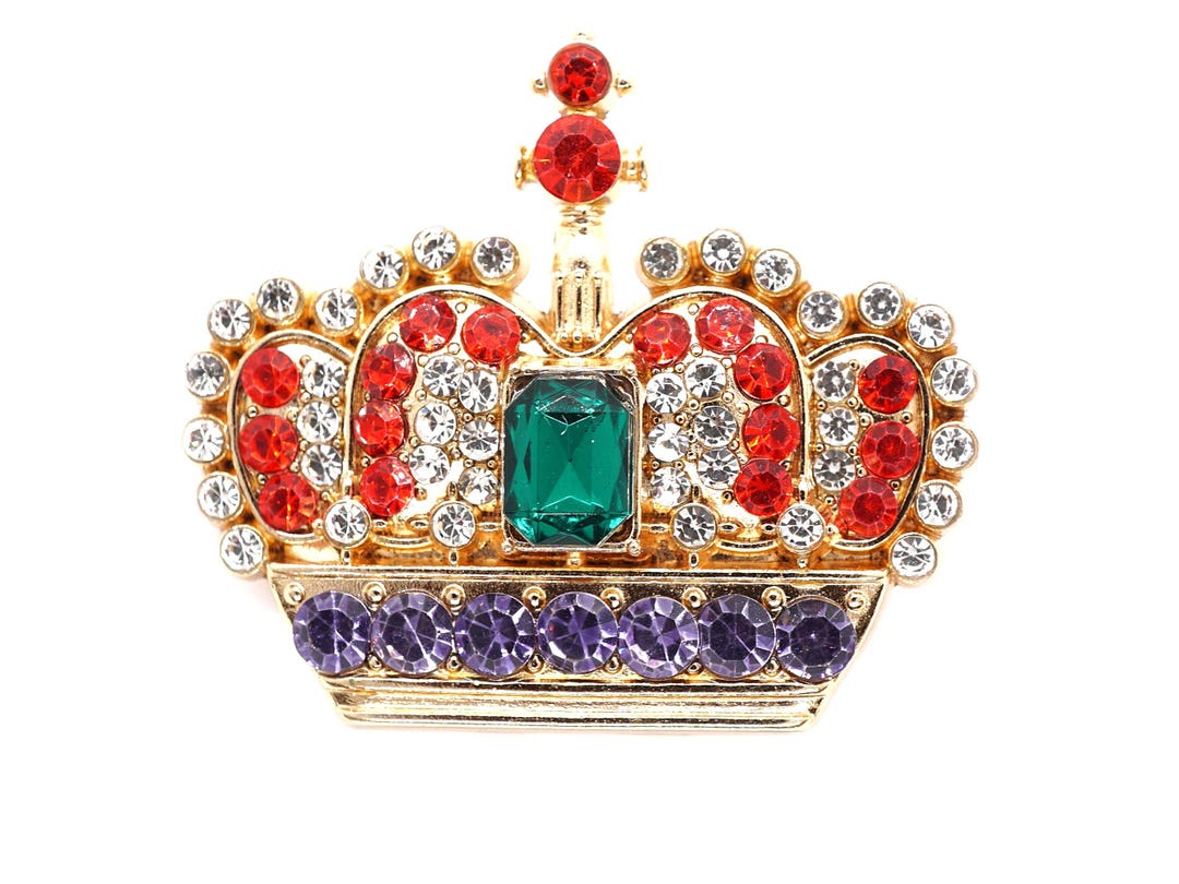 ON VACATION Colorful Gold Crown Pin, Shirt Lapel Pin Tiny Crystal ...