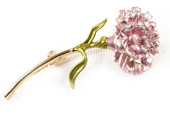 Pink Carnation Brooch Pin, Small Pink Gold Flower Enamel Jewelry, Vintage Brooch, Botanical Pink Wedding Pin boutonniere