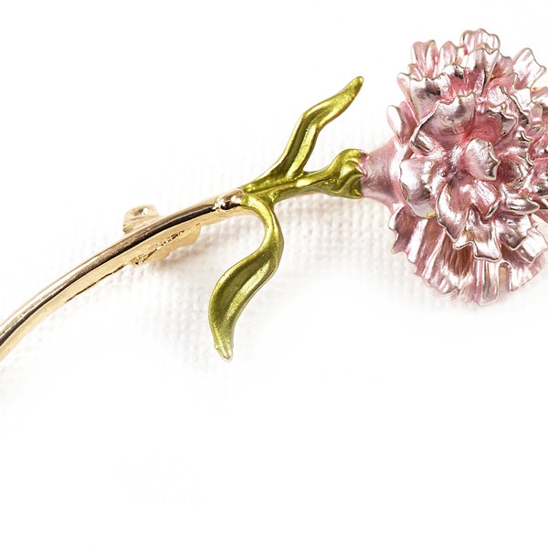 ON VACATION Pink Carnation Brooch Pin, Small Pink Gold Flower Enamel Jewelry, Vintage Brooch, Botanical Pink Wedding Pin boutonniere