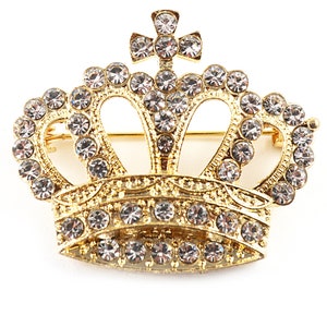 Srebrna lub złota broszka z królewską koroną, kryształowa tiara księżniczki, broszka z koroną królowej, biżuteria ślubna w stylu vintage