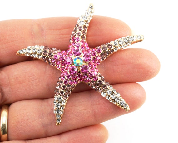 ON VACATION Gold Starfish Brooch, Large Pink Sea … - image 5