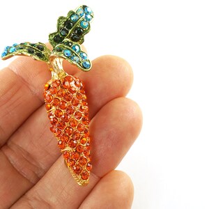 ON VACATION Orange Carrot Brooch, Rhinestone Pin, Antique Gold brooch, Vegetable Gift, Vintage Brooch Nature Inspired Jewelry image 3