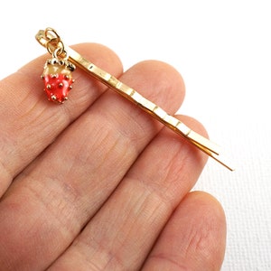 ON VACATION Tiny Strawberry Hair Pin, Strawberry Charm Bobby Pin, Vintage Red Berry Pin