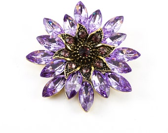 ON VACATION vintage Purple Crystal Flower Brooch, Marquise Crystal Rhinestone Pin