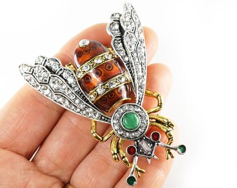 Exquisite Vintage Insect Pin, Colorful Large Fly Brooch