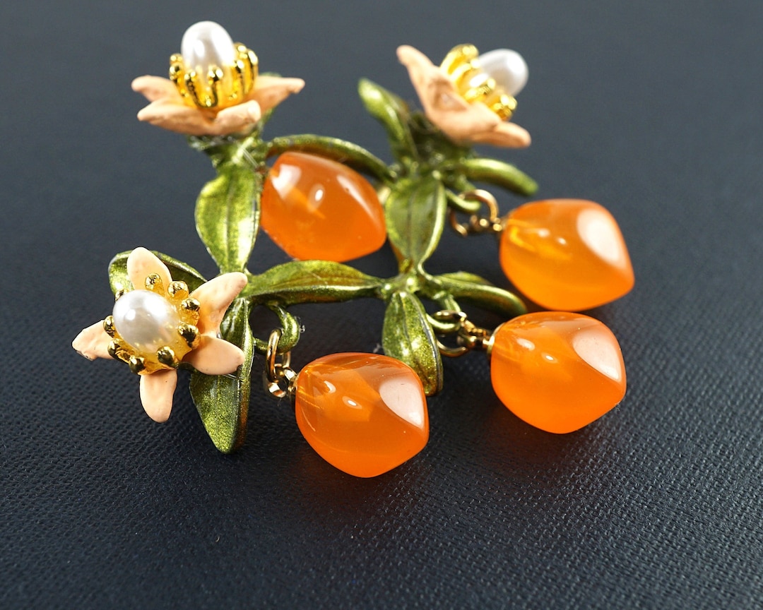 Grande Broche Vintage - Strass Orange - Métal - Avec Petit Défaut