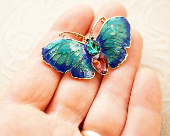 ON VACATION Jewel Blue Butterfly Brooch, Gold But… - image 3