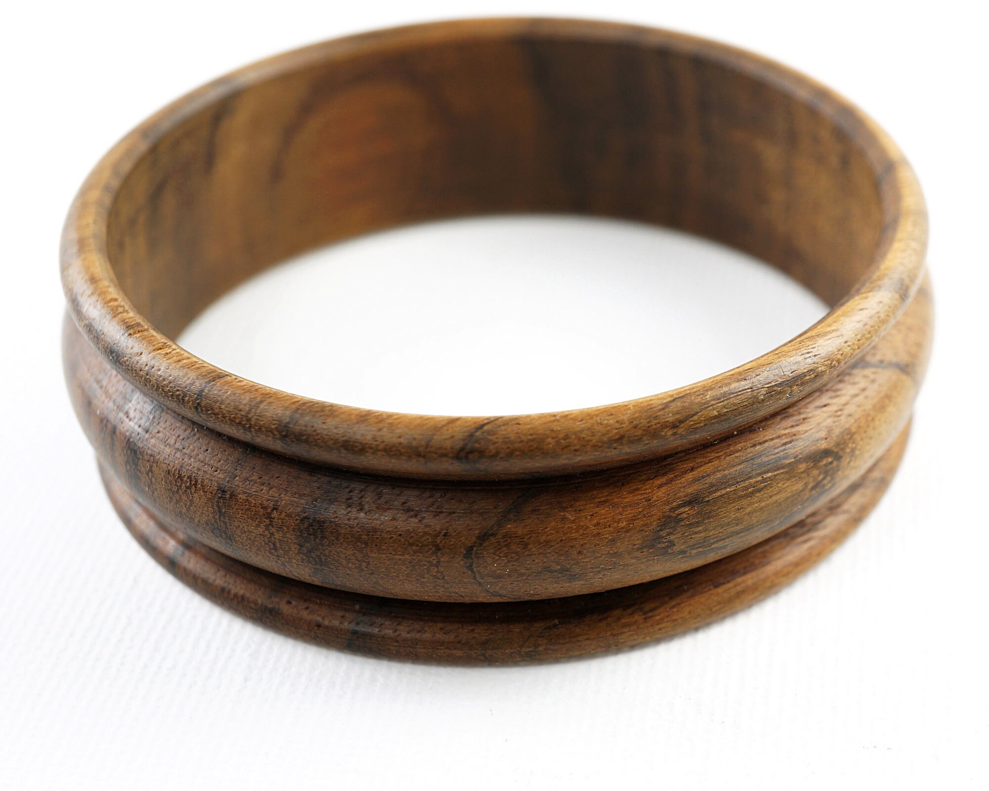 Natural Wood Bangle Bracelet, Dark Brown Walnut Wood Turned Band