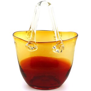 ON VACATION Artisan Hand Blown Glass Vase Purse Glass Basket with Handle Blood Red vase in shape of bag Small glass Handbag image 2