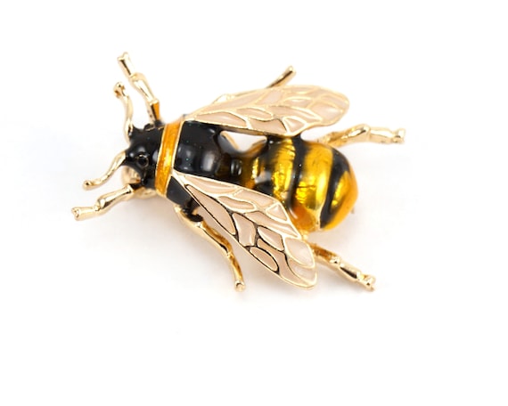 ON VACATION High Quality Small Bee Brooch, Vintage Bee Pin, Enamel Insect Brooch, Silver or Gold Bee Pin, Insect Jewelry, Vintage