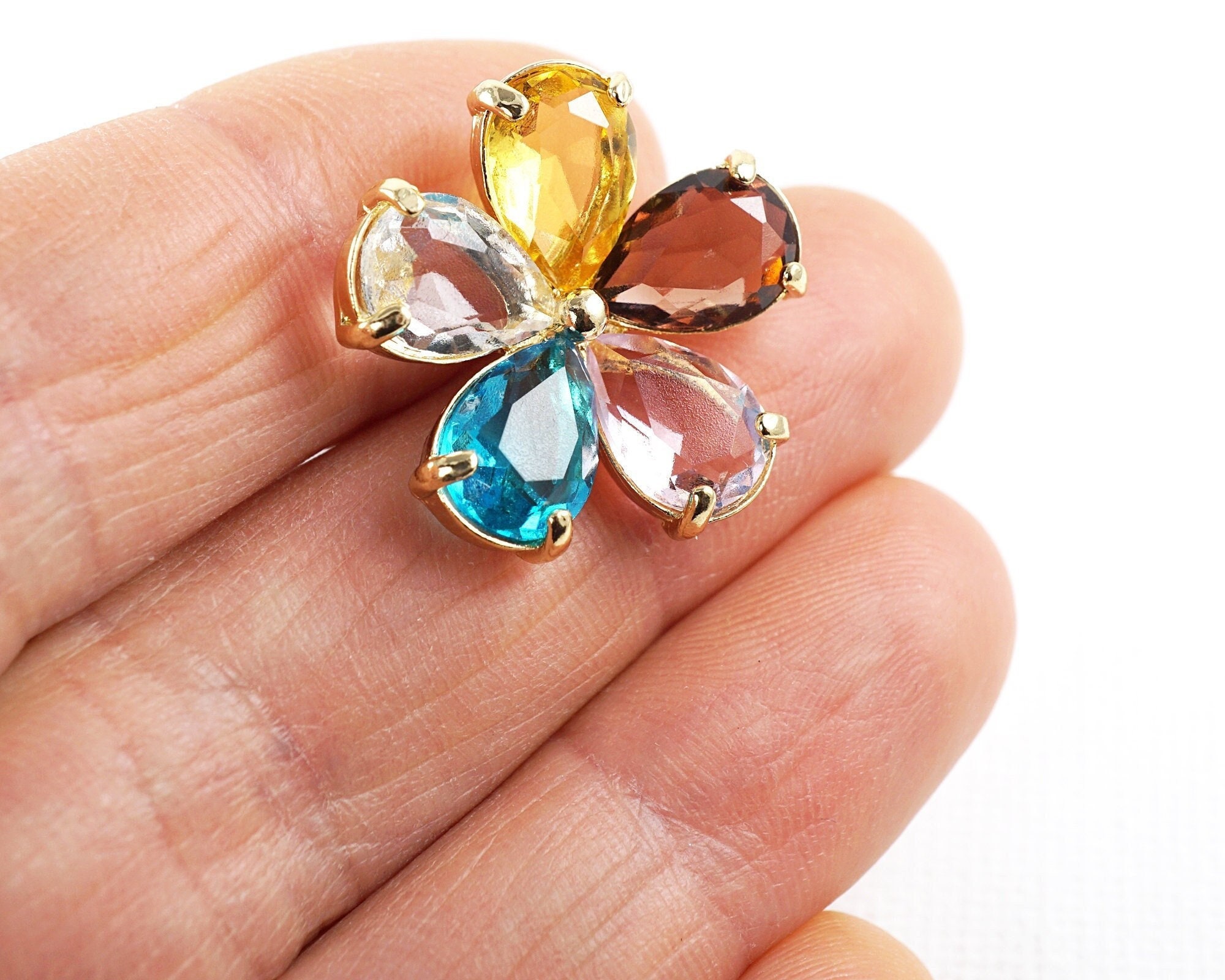 Tiny Exquisite Colorful Flower Brooch, AAA Zircon Brooch, Vintage