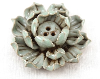 ON VACATION Ceramic Incense Burner, Lotus Incense Stick Holder, Sage Green Glaze, Vintage Buddhist Lotus Flower, Yoga Studio Decor