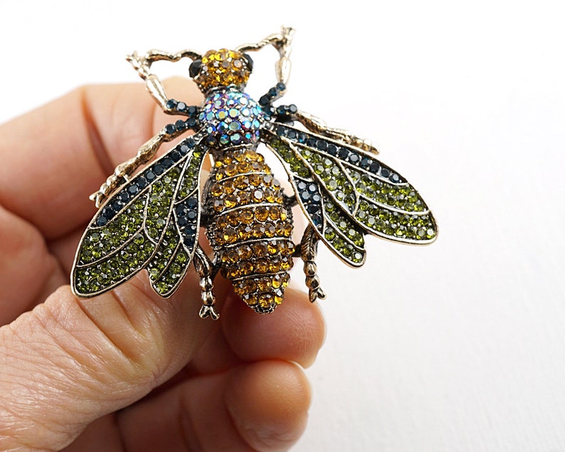 Exquisite Vintage Insect Pin, Colorful Large Fly Brooch, Gold Bee ...