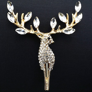 Broche de chifres de cristal, broche de veado dourado, broche de alce vintage, broche de alce para homens, joias de casamento