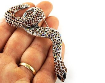 Vintage Snake Brooch, Pendant Loop on the back, Stunning Rhinestone Silver or Gold Pin