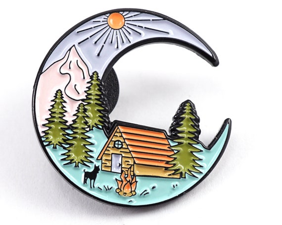 ON VACATION Camping Mountains Lapel Pin, Nature T… - image 1