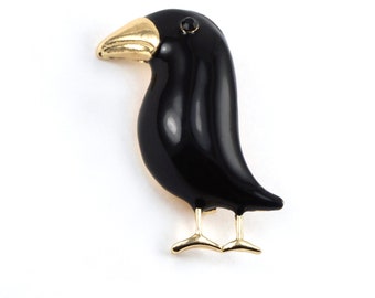 ON VACATION Black Bird Brooch, Gold Bird Pin, Black Enamel Brooch, Vintage Brooch, Blackbird Lapel Pin Men gold jewelry