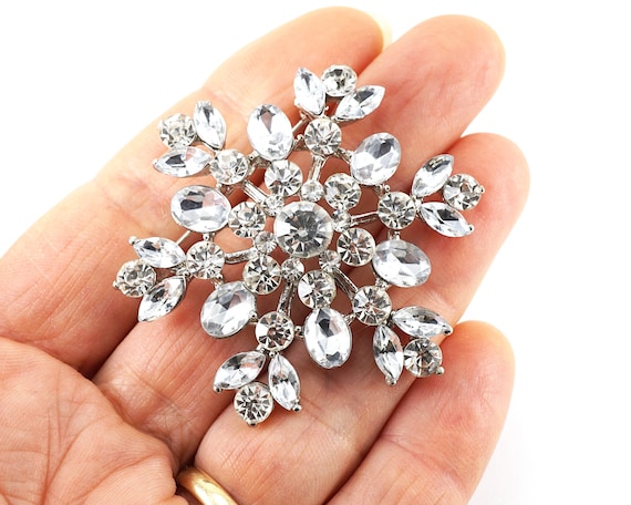 Sparkling Crystal Large Snowflake Pin Silver Tone Sparkling Crystal Large Snowflake Pin Silver Tone