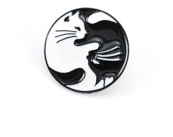 ON VACATION Yin and Yang Brooch, Black and White Cat Pin Brooch, Pet Kitten Brooch, Cartoon Cat Enamel Pin, Gift for Cat Lover