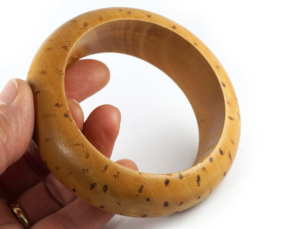 ON VACATION Wide Wooden Bangle, Animal Spots Pattern Bracelet, Safari ...