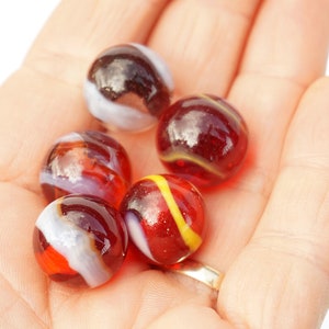 Akro Agate Marble Red With White Yellow Swirl Marble Vintage Glass ...