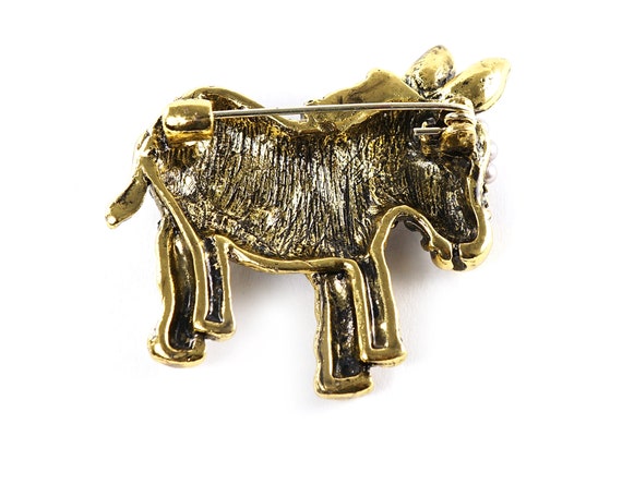 Broche Petit Âne En Métal Doré Avec Pierre Multicolore - Accessoire Mignon