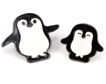 ON VACATION Penguin Pin, Baby Mom Penguin Lapel Pin, Penguin Tie Tack Pin, Penguin  Brooch, Animal Button pin enamel patch