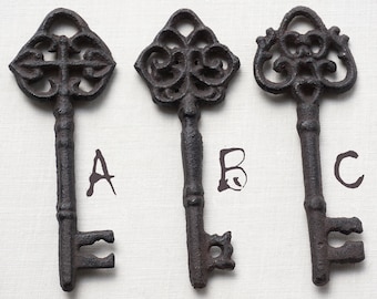 ON VACATION Large Vintage Cast Iron Key, Karlstejn Castle Door Key, Ornamental Antique Skeleton key, Old Gothic key, rustic decor