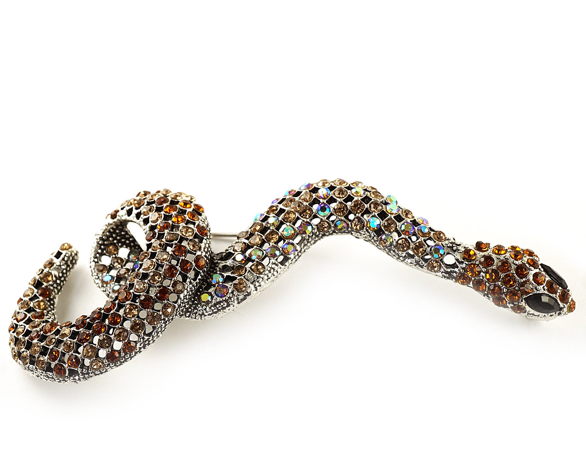 Broche En Argent Sterling Ronde, Effet écaille Et Serpent - Occasion Portée