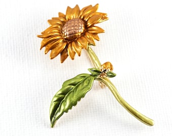 ON VACATION Yellow Sunflower Brooch, Yellow Flower Enamel Jewelry, Antique Vintage Brooch, Botanical Brooch Pendant