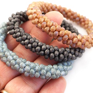 ON VACATION Gray Blue or Earthy Terracotta Beaded Kumihimo Braid Thick Rope bracelet Flexible Friendship bangle Boho Seed Bead image 8