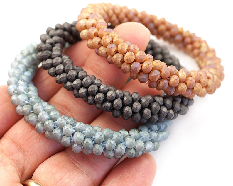 ON VACATION Gray Blue or Earthy Terracotta Beaded Kumihimo Braid Thick Rope bracelet Flexible Friendship bangle Boho Seed Bead image 8