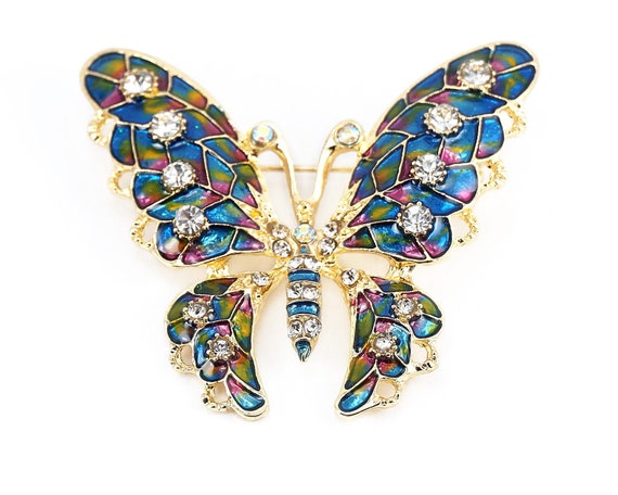 Multicolor Rhinestone Crystal Butterfly Brooch Amazon.com: Rhinestone Animal Butterfly Brooch Pin, Colorful  main image 4